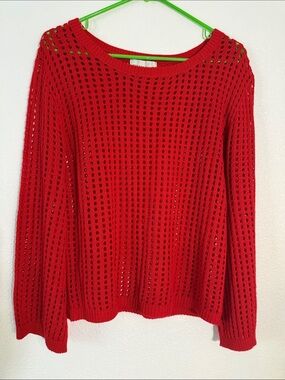 Zenana Outfitters Red Open-Weave Crewneck Sweater